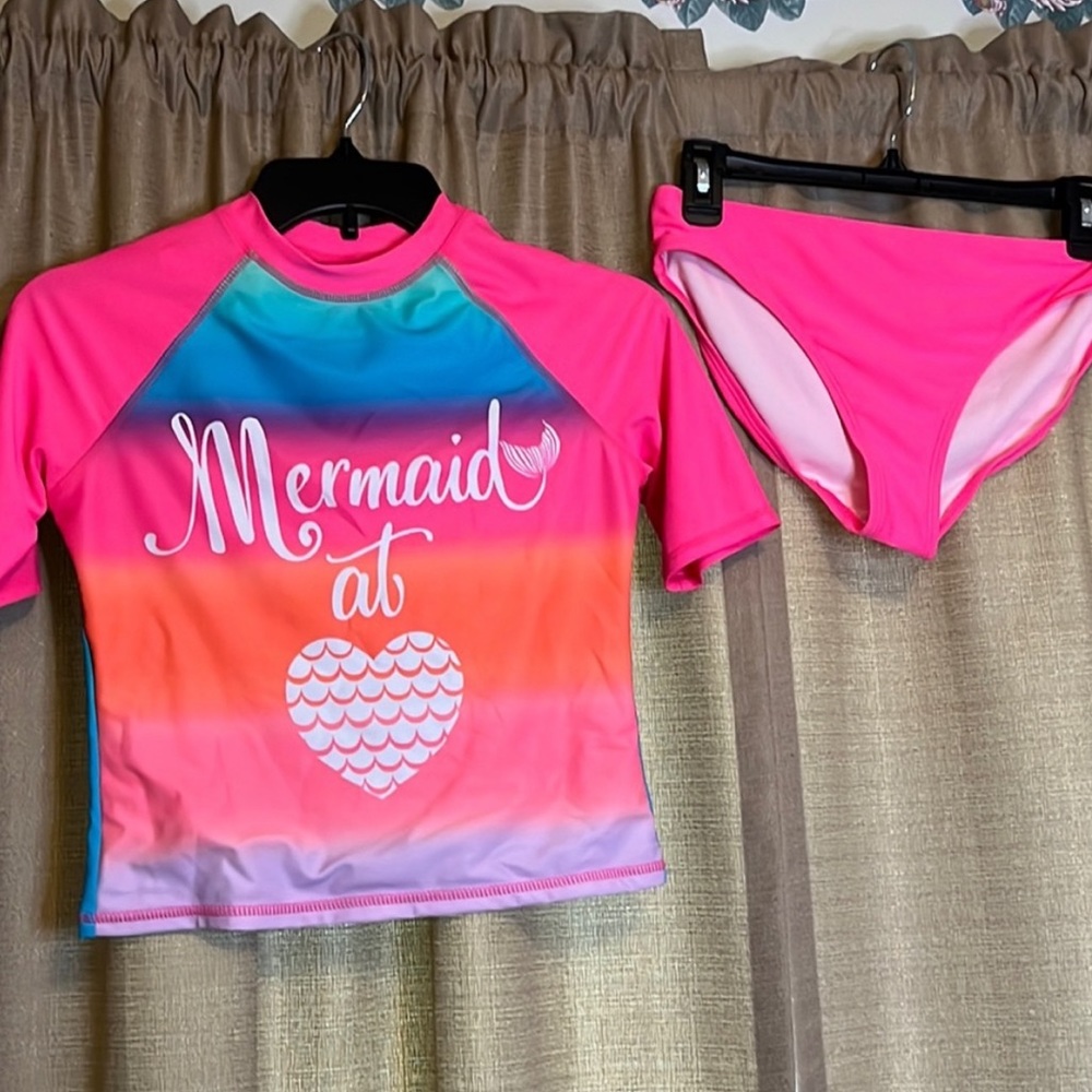 Wonder Nation Girls 2 Piece Rash Guard Bikini Swimsuit Large Plus (10/12)